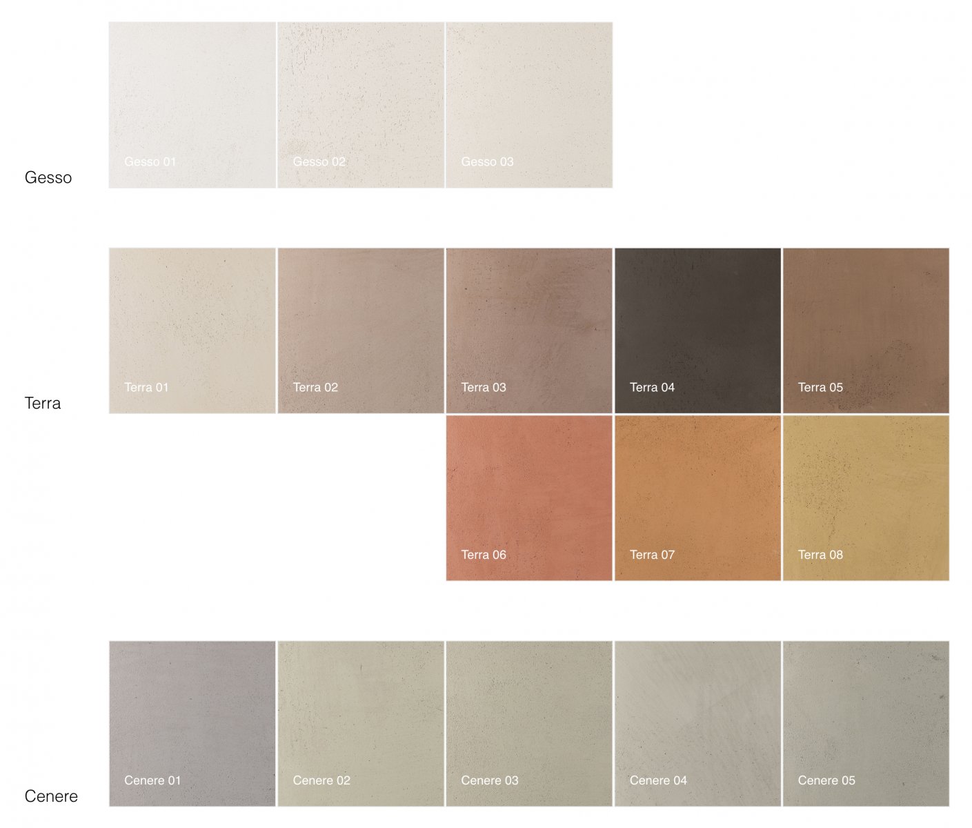 Argille-boje: Gesso, Terra, Cenere